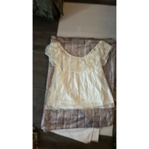 I.N. San Francisco Off Shoulder White Lace Sheer Floral Blouse XL Cottagecore - Picture 6 of 12